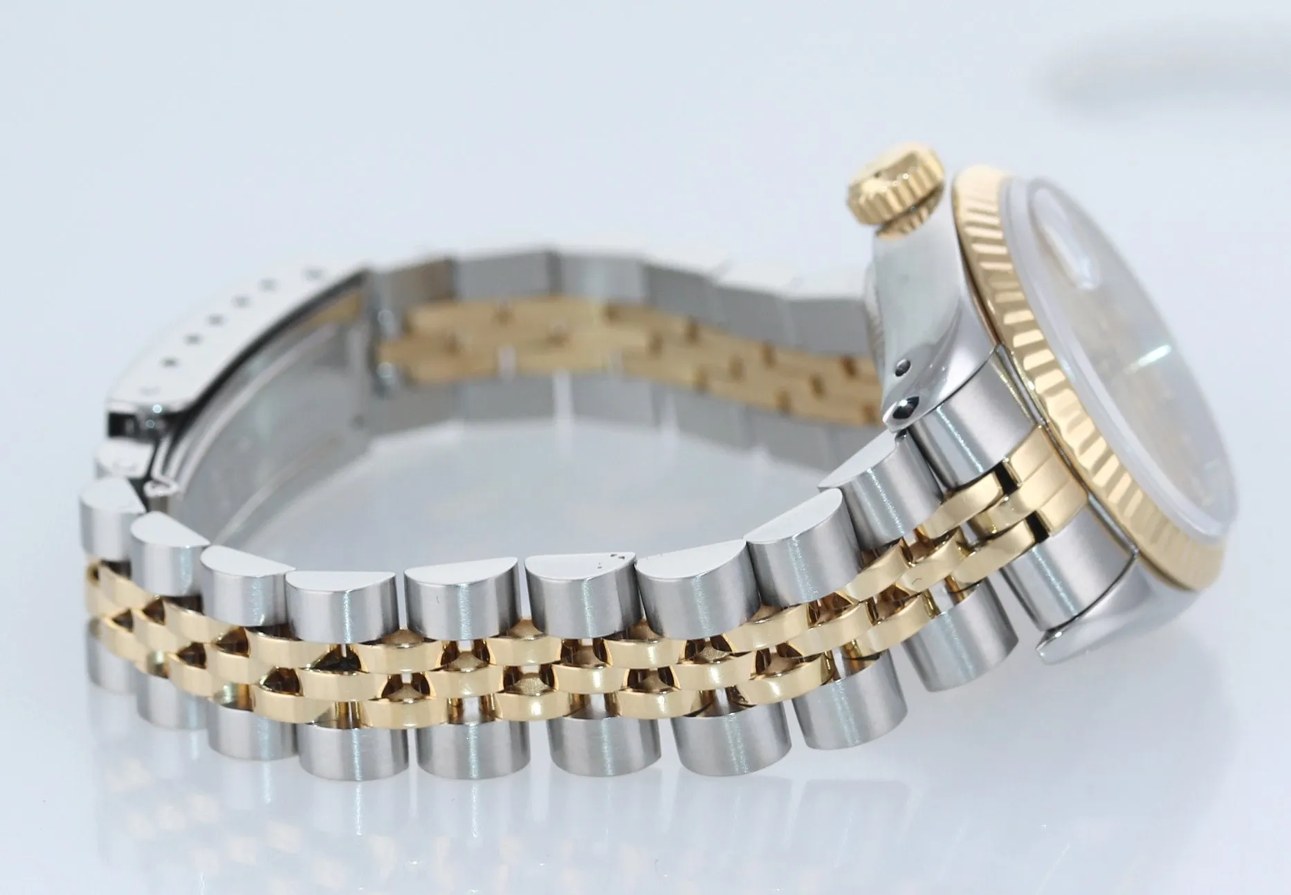 Ladies Rolex 69173 Two Tone 18k Gold 26mm Champagne Diamond Watch Box