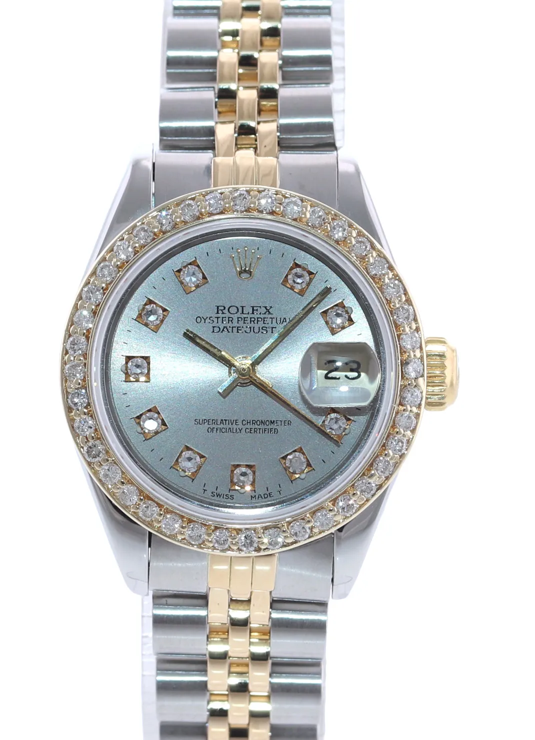 Ladies Rolex 69173 Two Tone 18k Gold 26mm MOP Diamond Watch Box