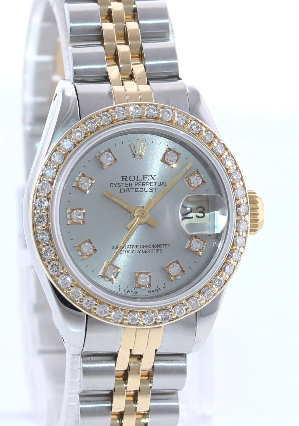 Ladies Rolex 69173 Two Tone 18k Gold 26mm MOP Diamond Watch Box
