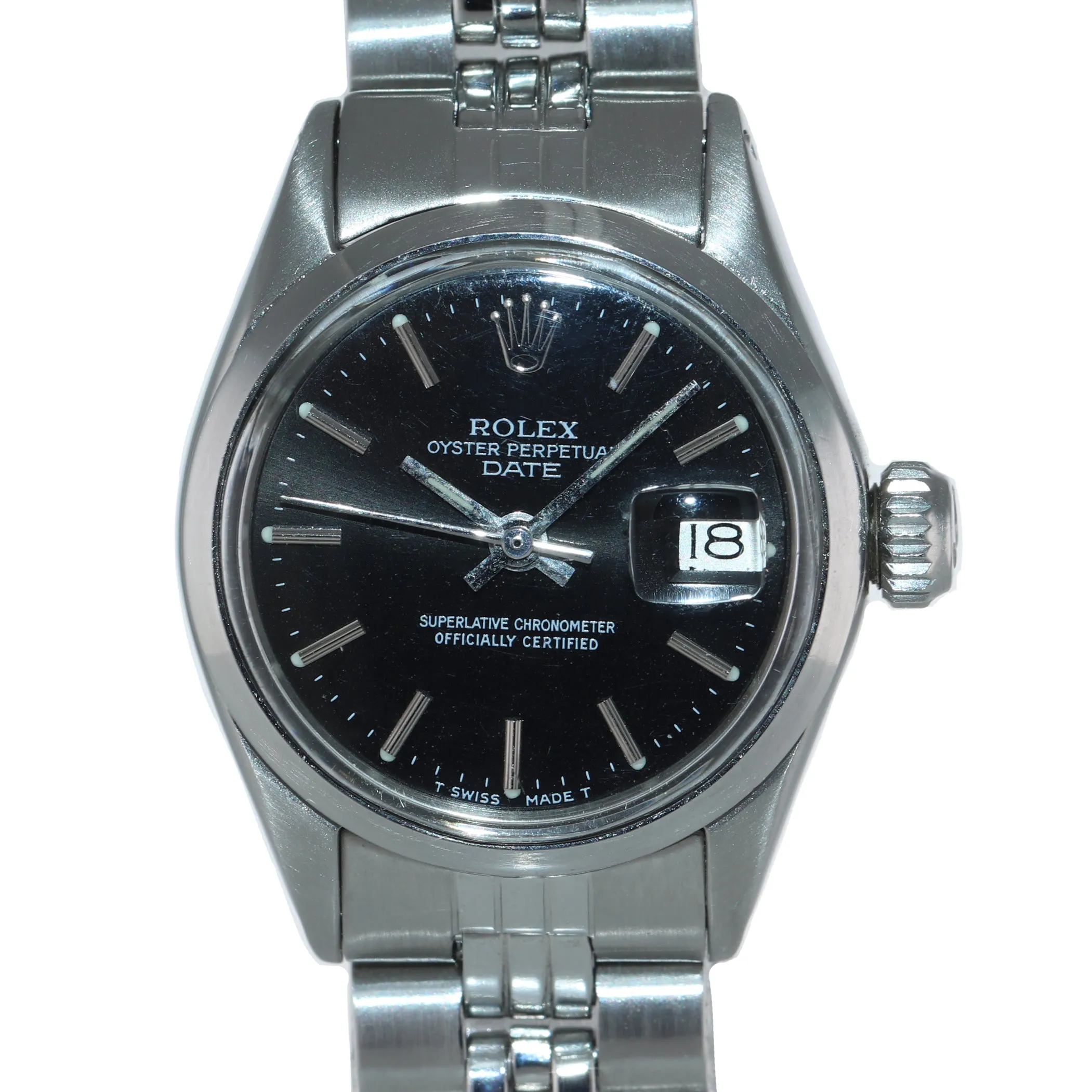 Ladies Rolex Date 6516 Steel Oyster Black Stick 24mm Watch Box
