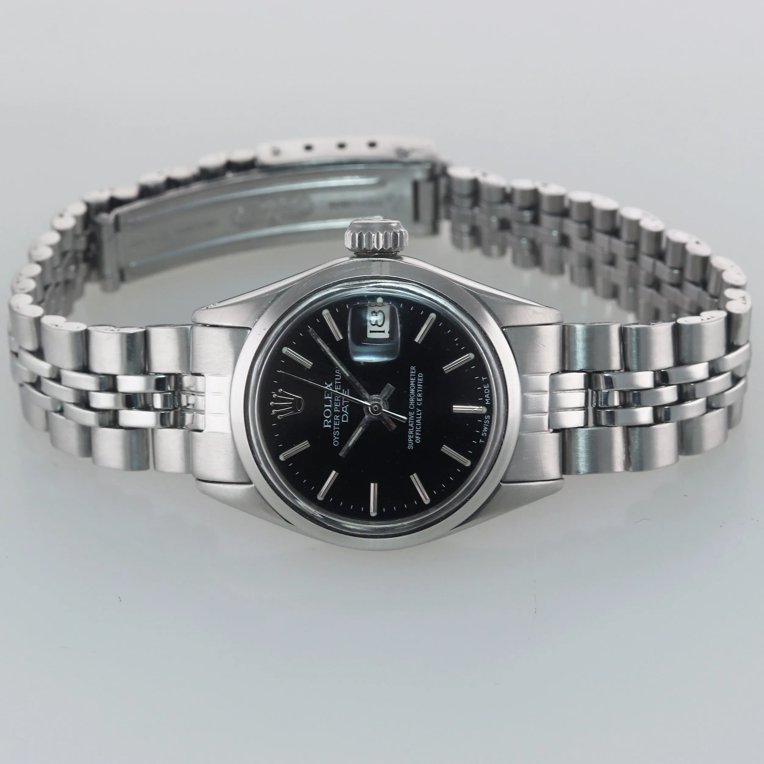 Ladies Rolex Date 6516 Steel Oyster Black Stick 24mm Watch Box