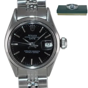 Ladies Rolex Date 6516 Steel Oyster Black Stick 24mm Watch Box