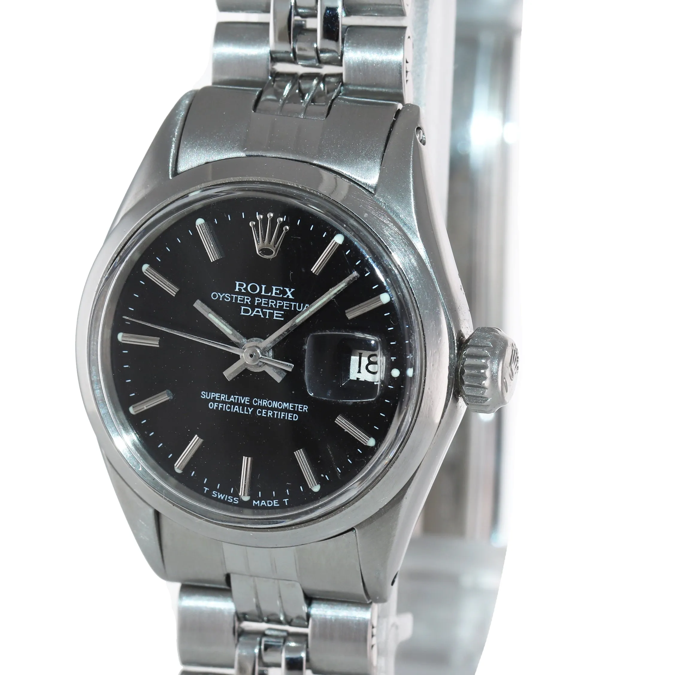 Ladies Rolex Date 6516 Steel Oyster Black Stick 24mm Watch Box
