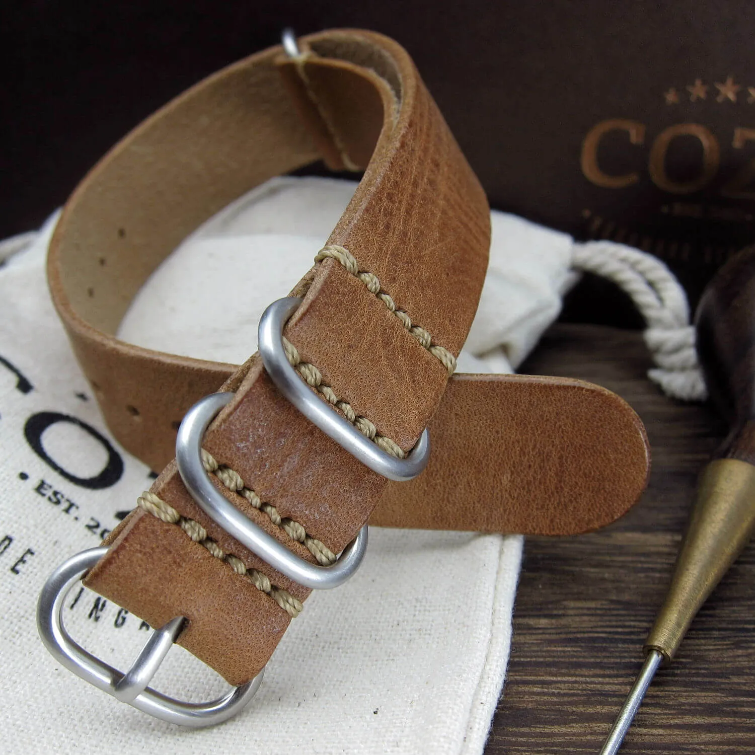 Leather Watch Strap, 4-Ring Vintage 401