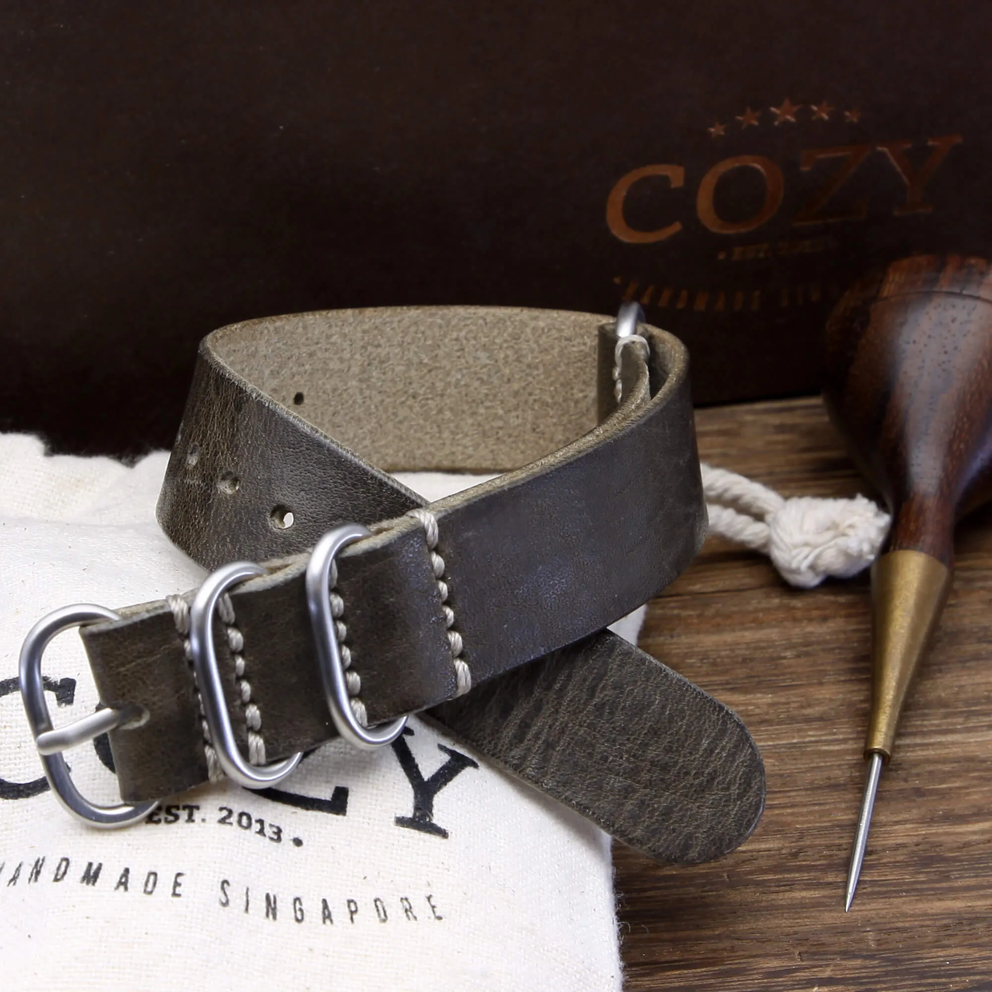 Leather Watch Strap, 4-Ring Vintage 408