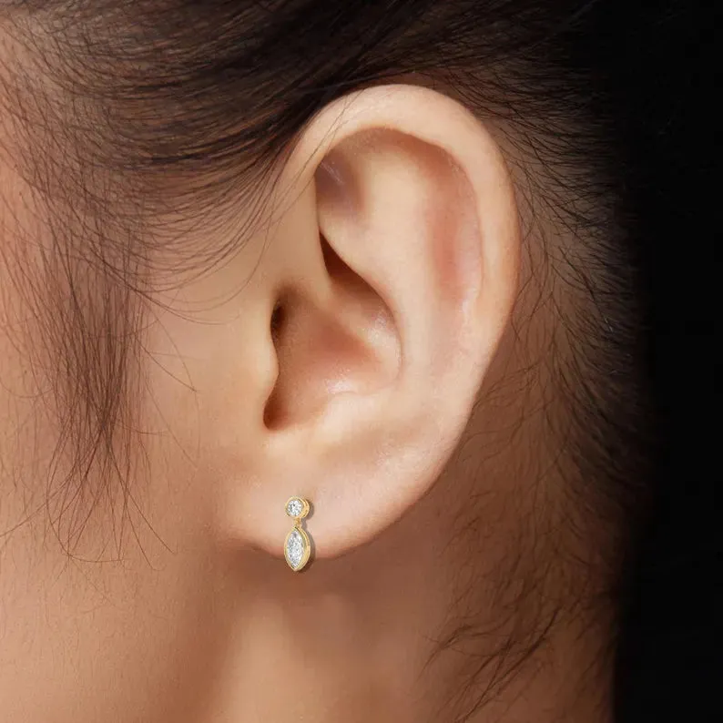Marquise & Round Cut Moissanite Diamond Drop Earrings For Women