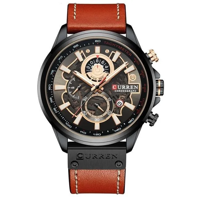 Men Fashion Quartz Watches Leather Strap Sport Quartz Wristwatch