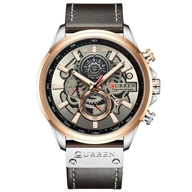Men Fashion Quartz Watches Leather Strap Sport Quartz Wristwatch