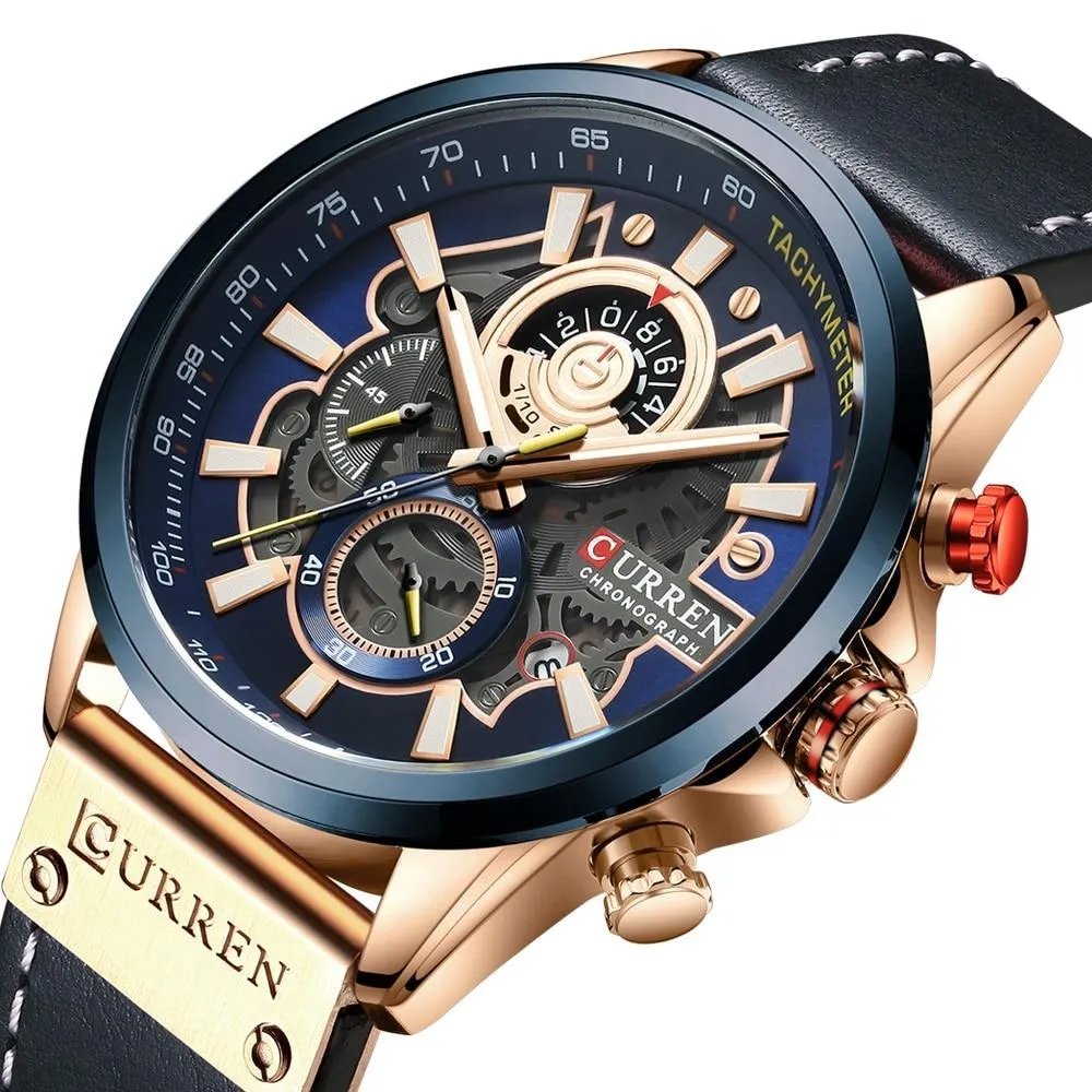 Men Fashion Quartz Watches Leather Strap Sport Quartz Wristwatch
