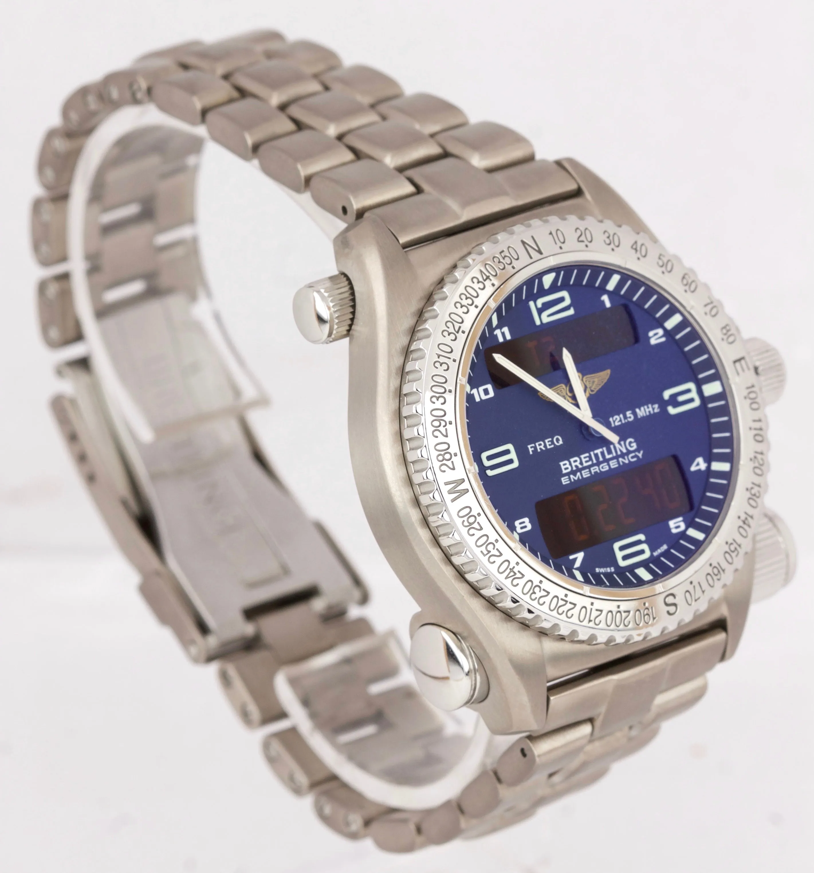 Men's Breitling Emergency Mission Titanium E56121 BLUE 43mm Quartz Watch E56321
