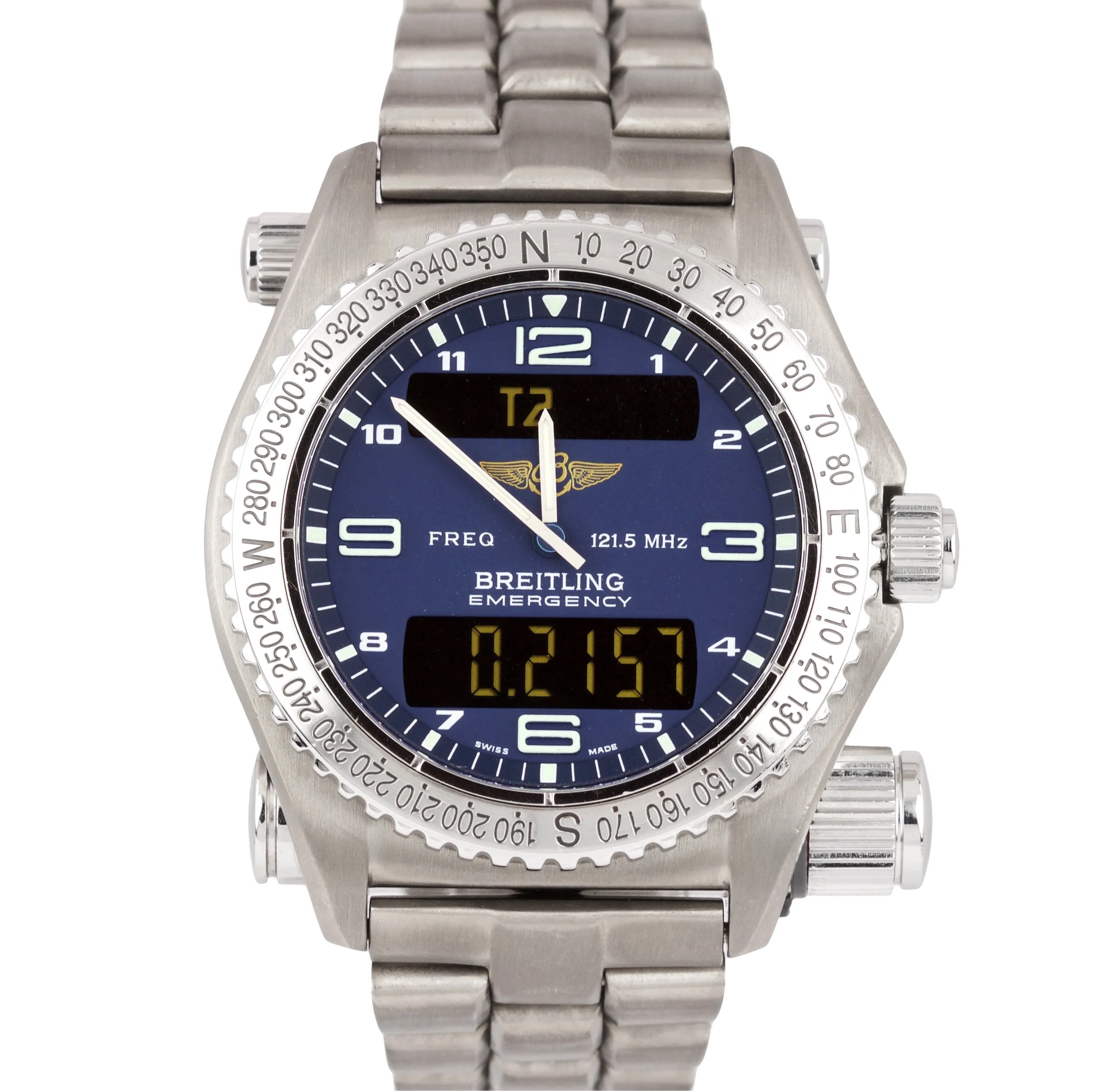 Men's Breitling Emergency Mission Titanium E56121 BLUE 43mm Quartz Watch E56321