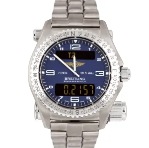 Men's Breitling Emergency Mission Titanium E56121 BLUE 43mm Quartz Watch E56321