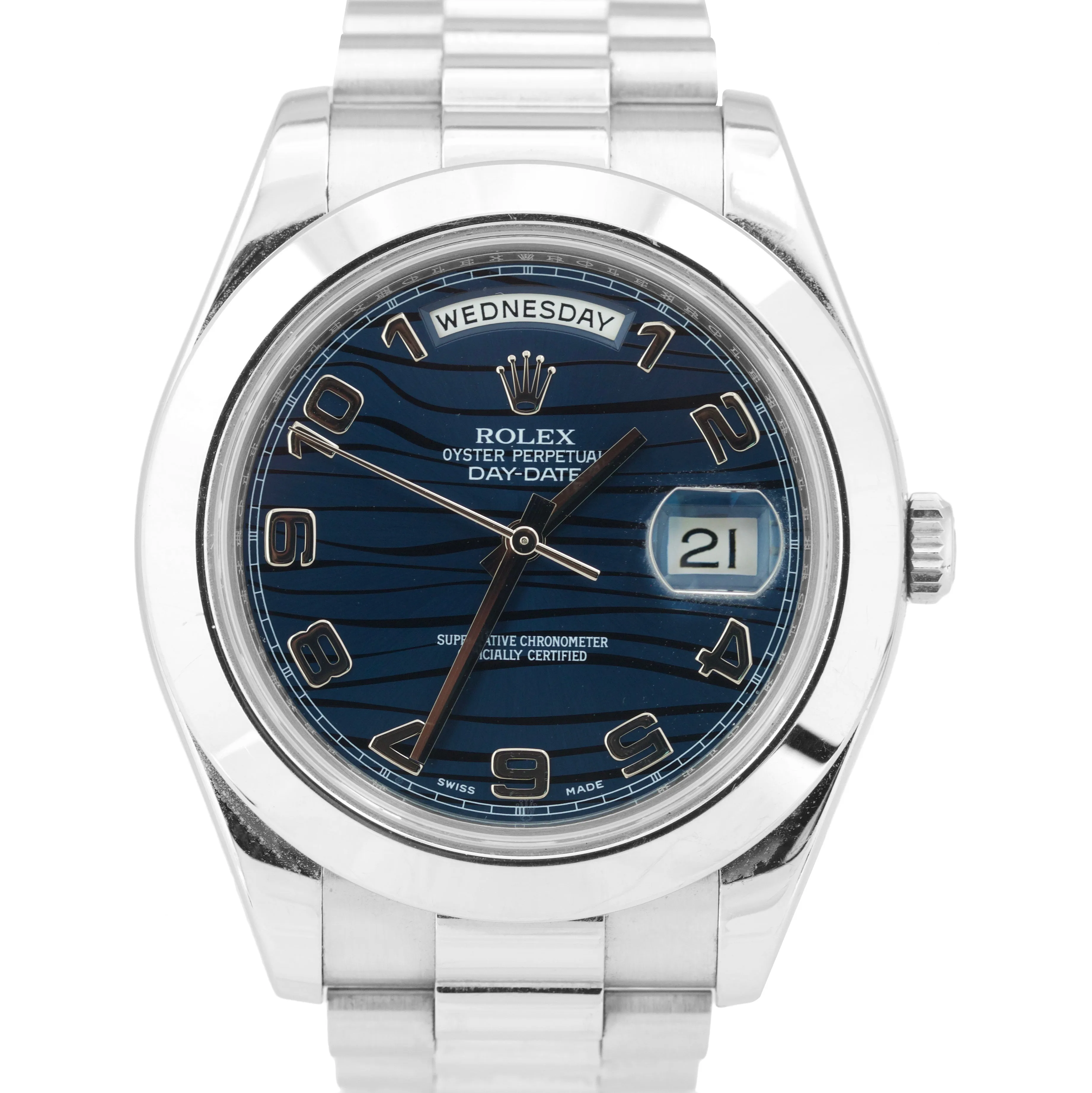 Men's Rolex Day-Date II 41mm President Blue Wave Dial Platinum Watch 218206