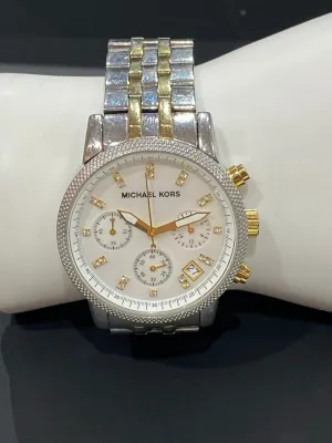 Michael Kors 'The Ritz' Two-Tone Silver and Gold Mother of Pearl Watch