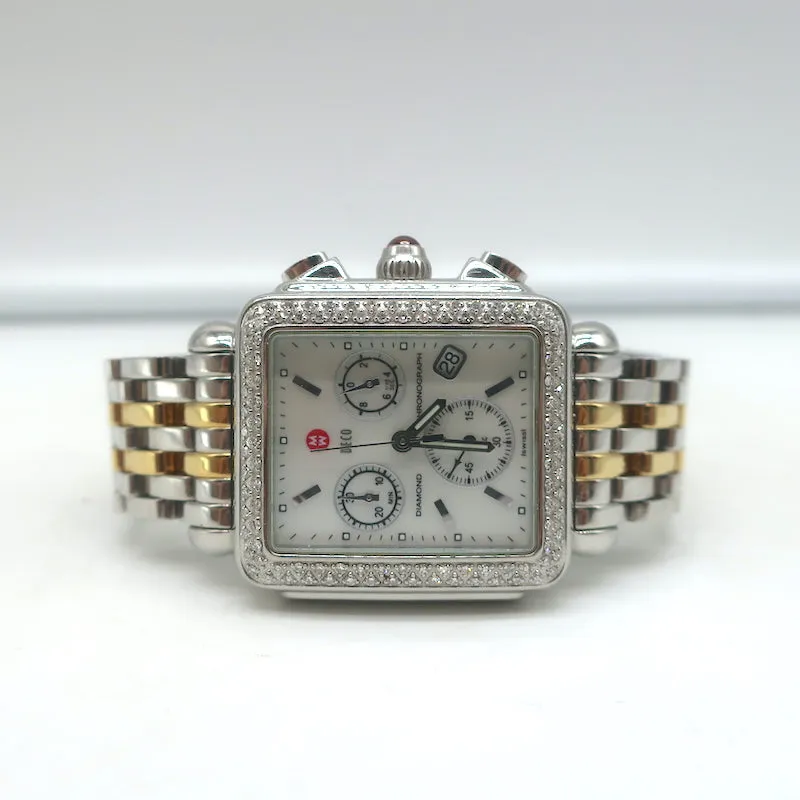 Michele Deco Mother of Pearl Dial Diamond Chronograph Watch 71-6000