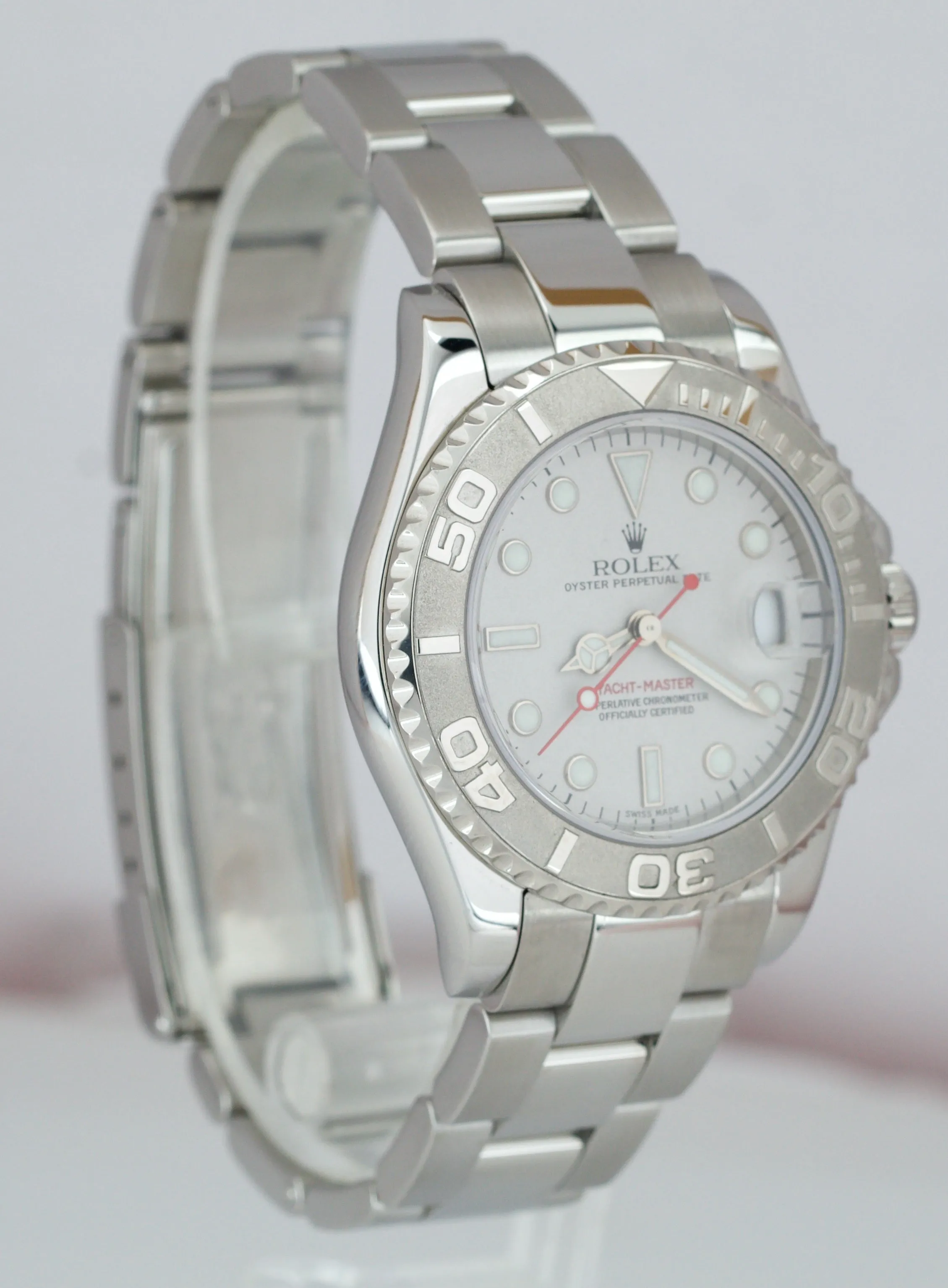 MINT 2000 Rolex Yacht-Master Mid-Size Platinum Stainless 35mm 168622 Date Watch