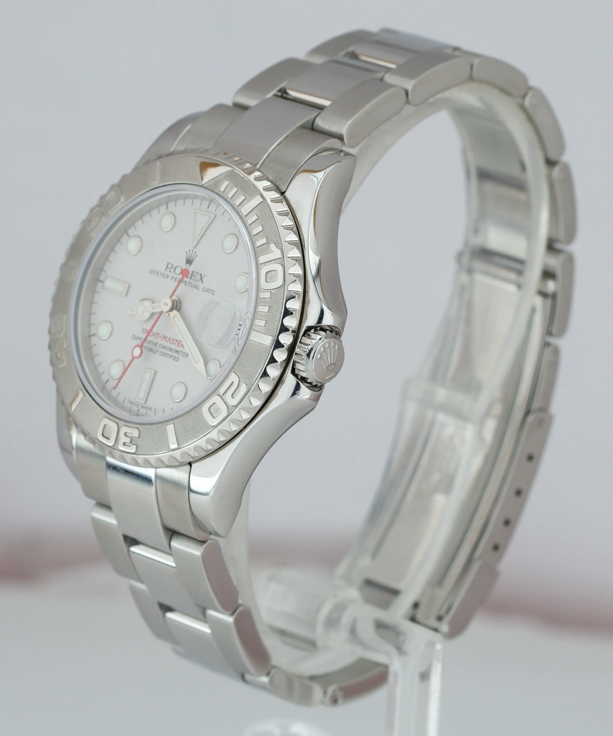 MINT 2000 Rolex Yacht-Master Mid-Size Platinum Stainless 35mm 168622 Date Watch