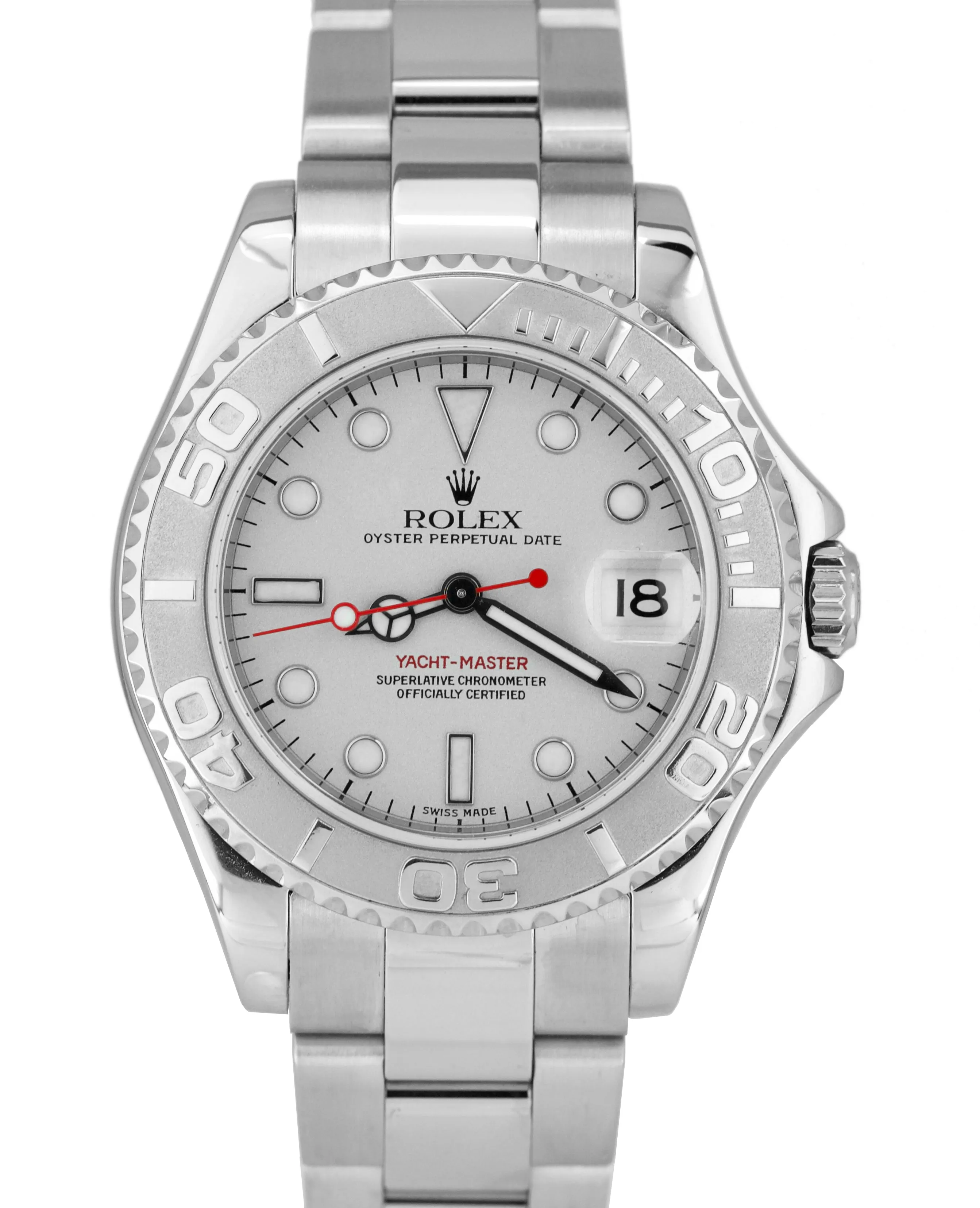 MINT 2000 Rolex Yacht-Master Mid-Size Platinum Stainless 35mm 168622 Date Watch