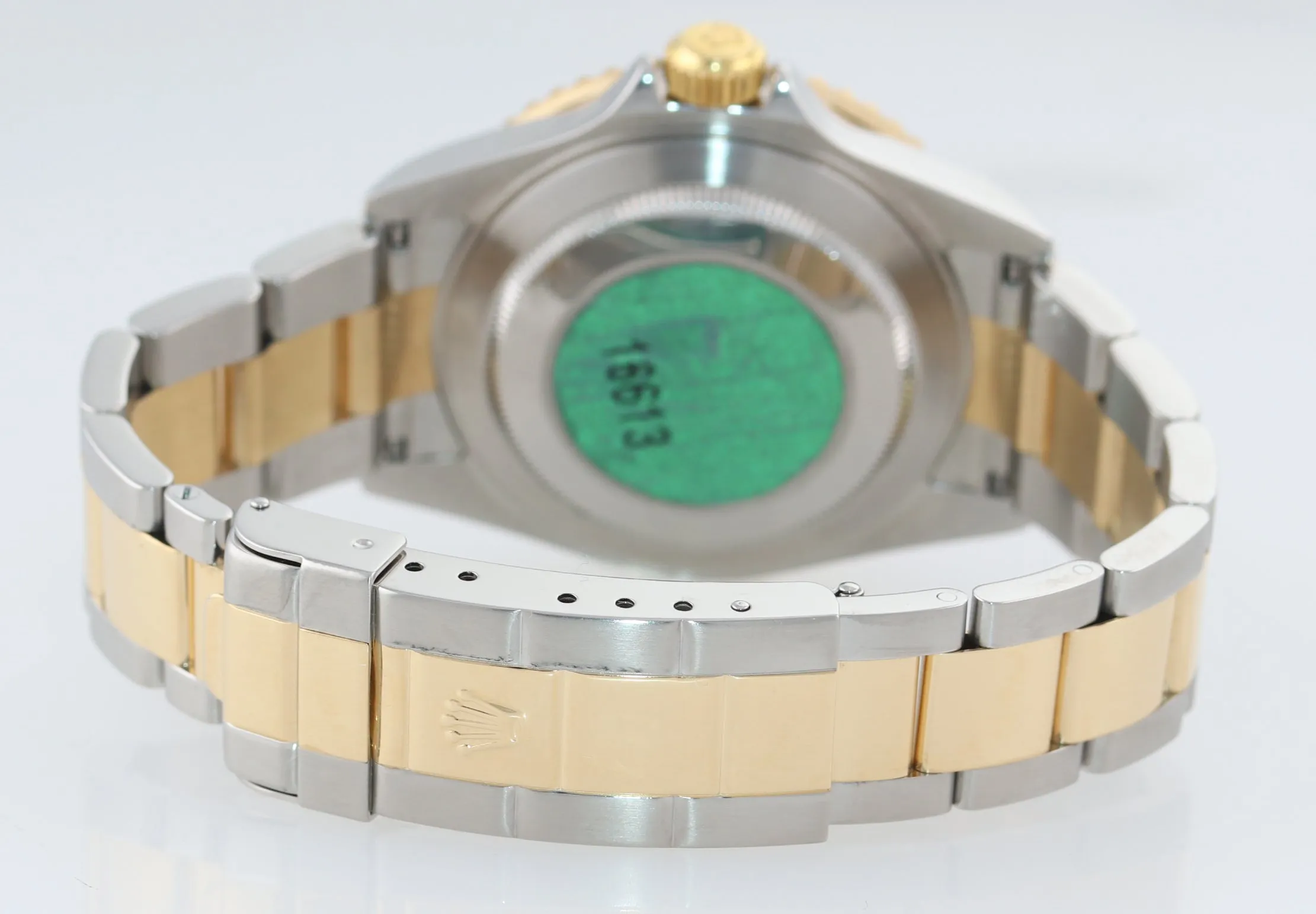 MINT 2005 NO HOLES Rolex Submariner 16613 Two Tone  Gold Black SEL Watch BOX