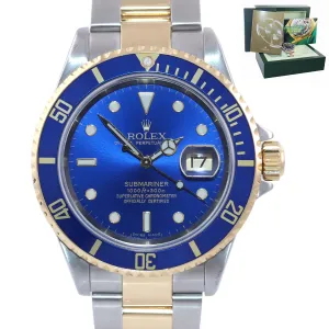 MINT 2005 Rolex Submariner 16613 Two Tone 18k Gold Buckle Blue SEL Watch Box