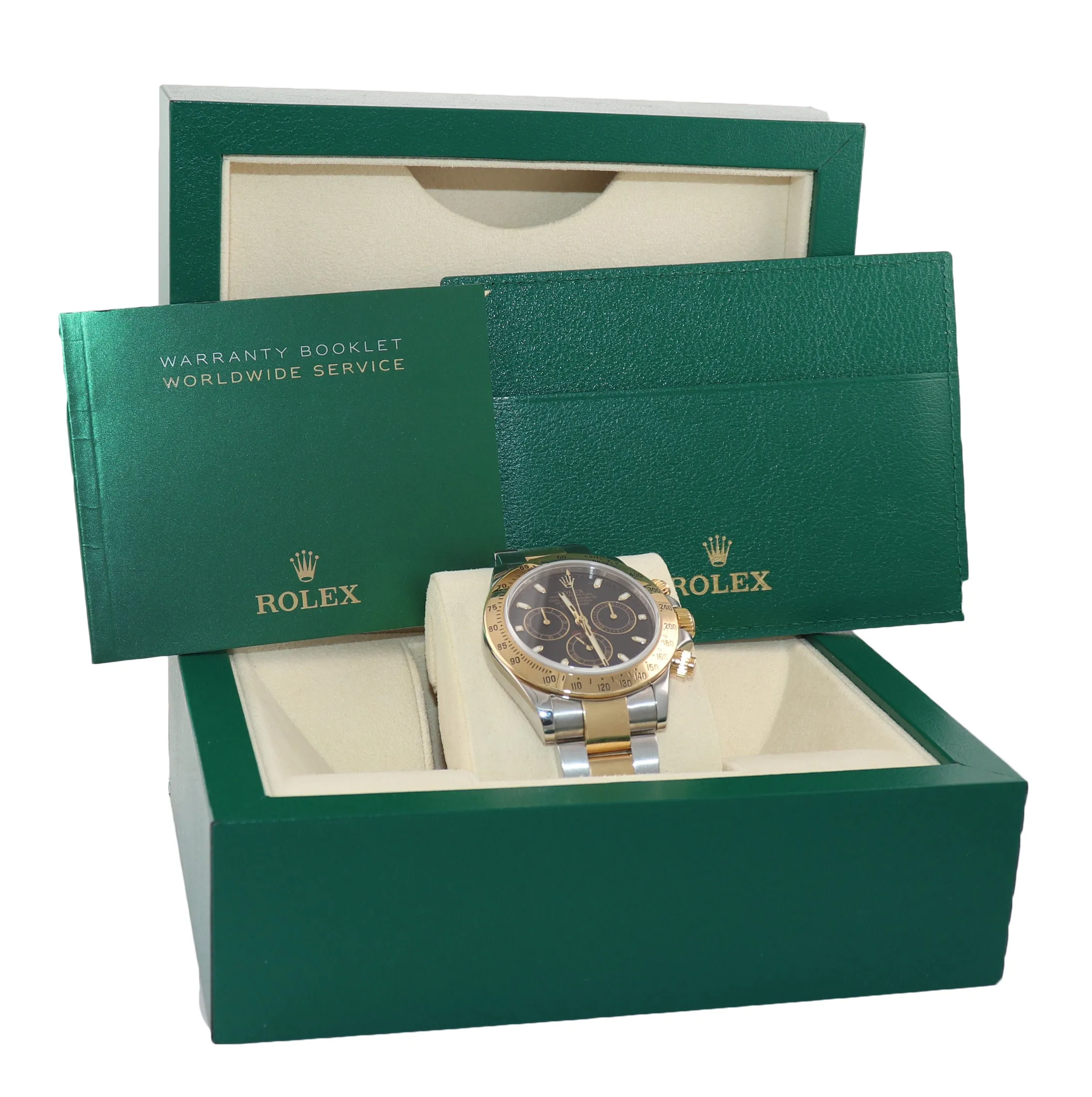 MINT 2009 Rolex Daytona 116523 Black Steel 18k Yellow Gold Two Tone Watch Box