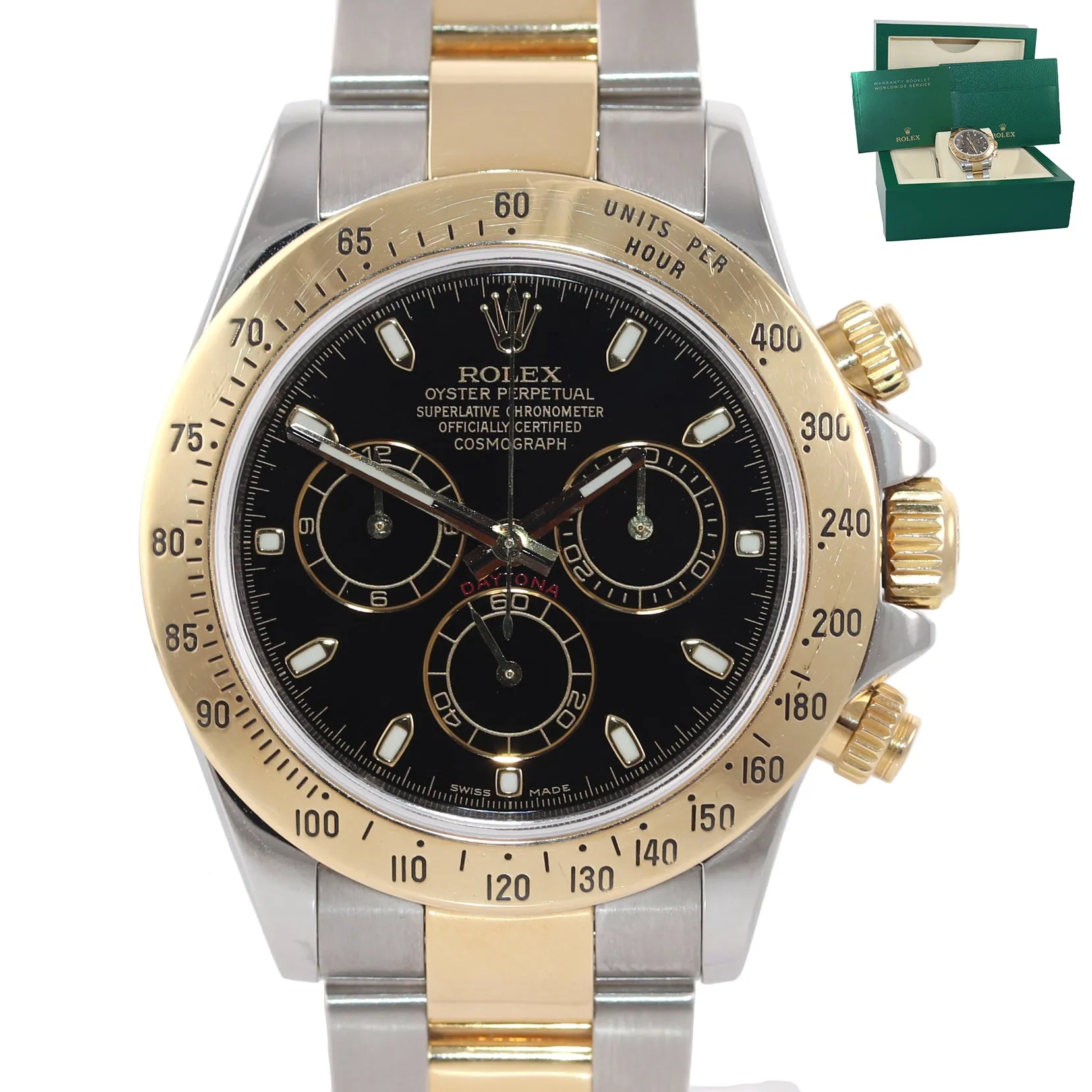 MINT 2009 Rolex Daytona 116523 Black Steel 18k Yellow Gold Two Tone Watch Box