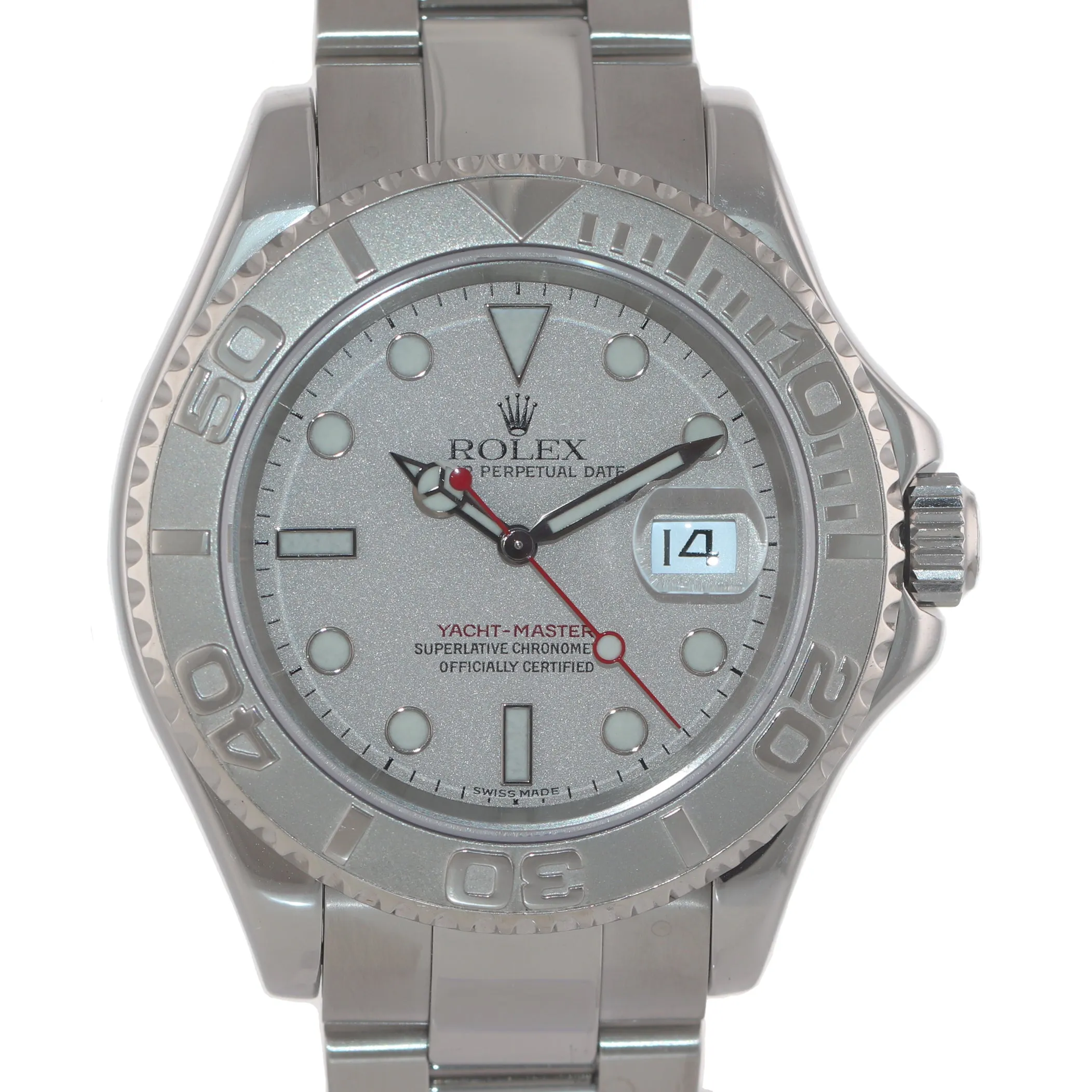 MINT BOX AND PAPERS Rolex Yacht-Master 16622 Steel Platinum Dial 40mm Watch
