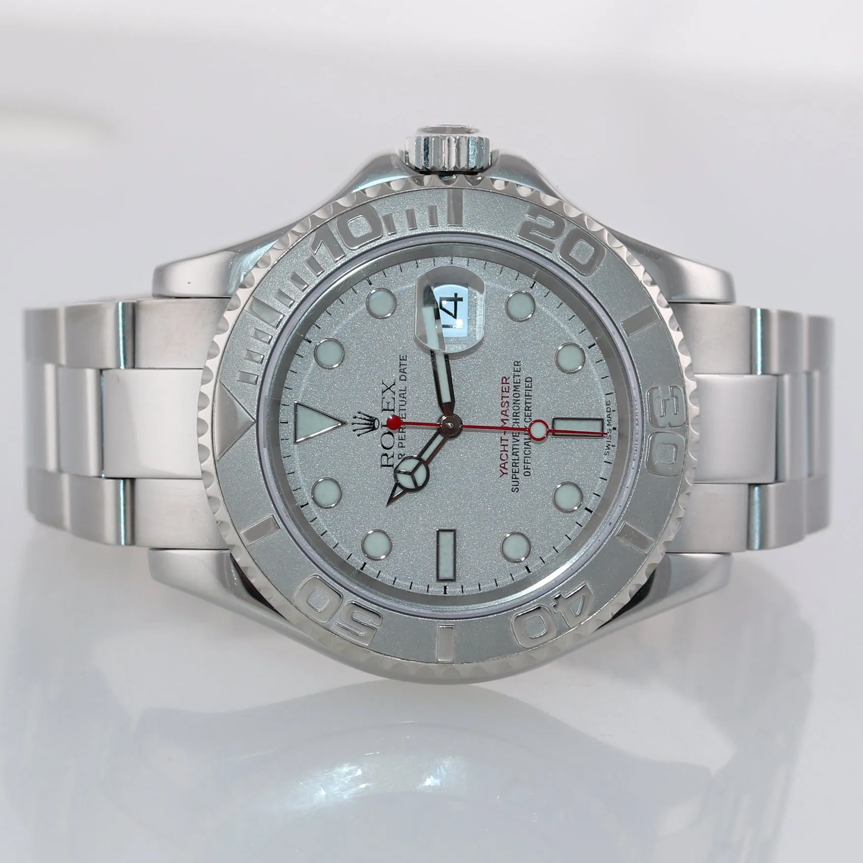 MINT BOX AND PAPERS Rolex Yacht-Master 16622 Steel Platinum Dial 40mm Watch