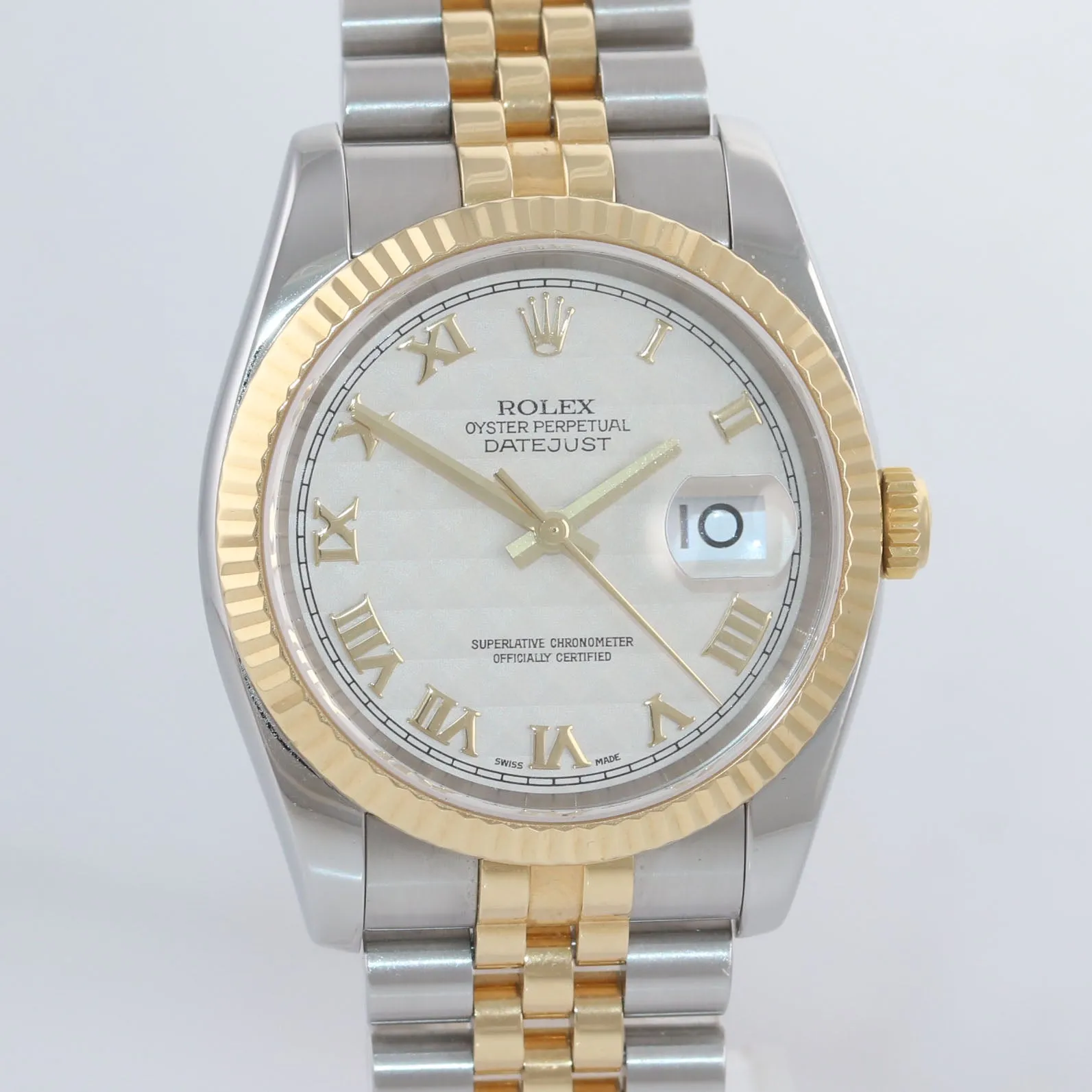 MINT BOX PAPERS Rolex DateJust Jubilee 36mm Ivory Pyramid 116233 18k Gold Watch
