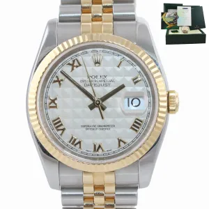 MINT BOX PAPERS Rolex DateJust Jubilee 36mm Ivory Pyramid 116233 18k Gold Watch