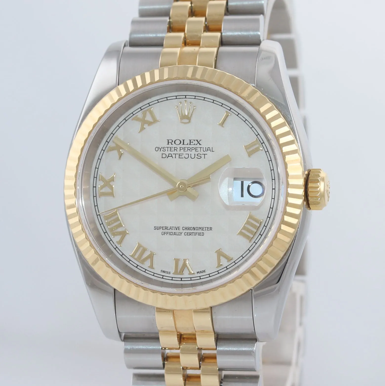 MINT BOX PAPERS Rolex DateJust Jubilee 36mm Ivory Pyramid 116233 18k Gold Watch