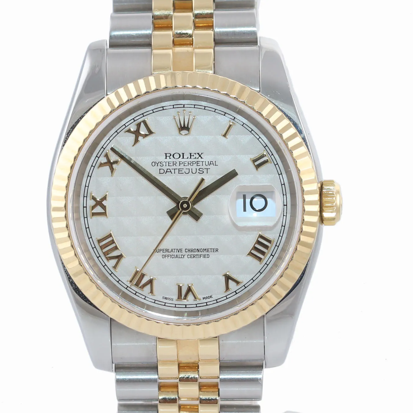 MINT BOX PAPERS Rolex DateJust Jubilee 36mm Ivory Pyramid 116233 18k Gold Watch
