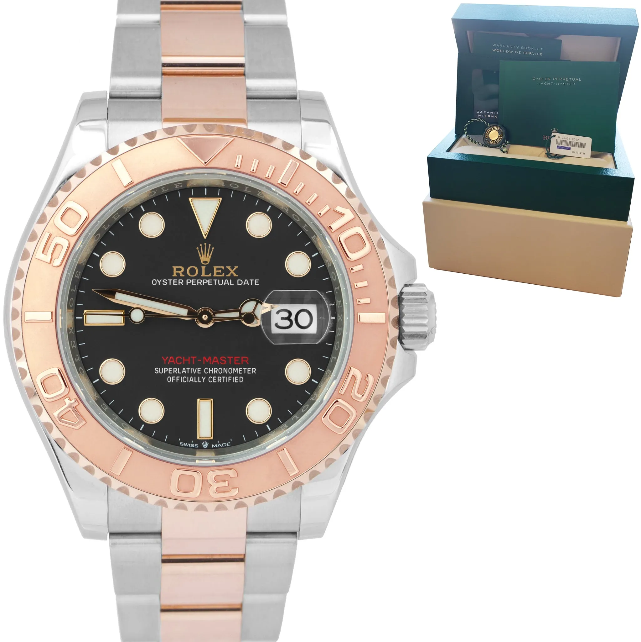 MINT JUNE 2021 Rolex Yacht-Master 18K Rose Gold Black 40mm 126621 Watch