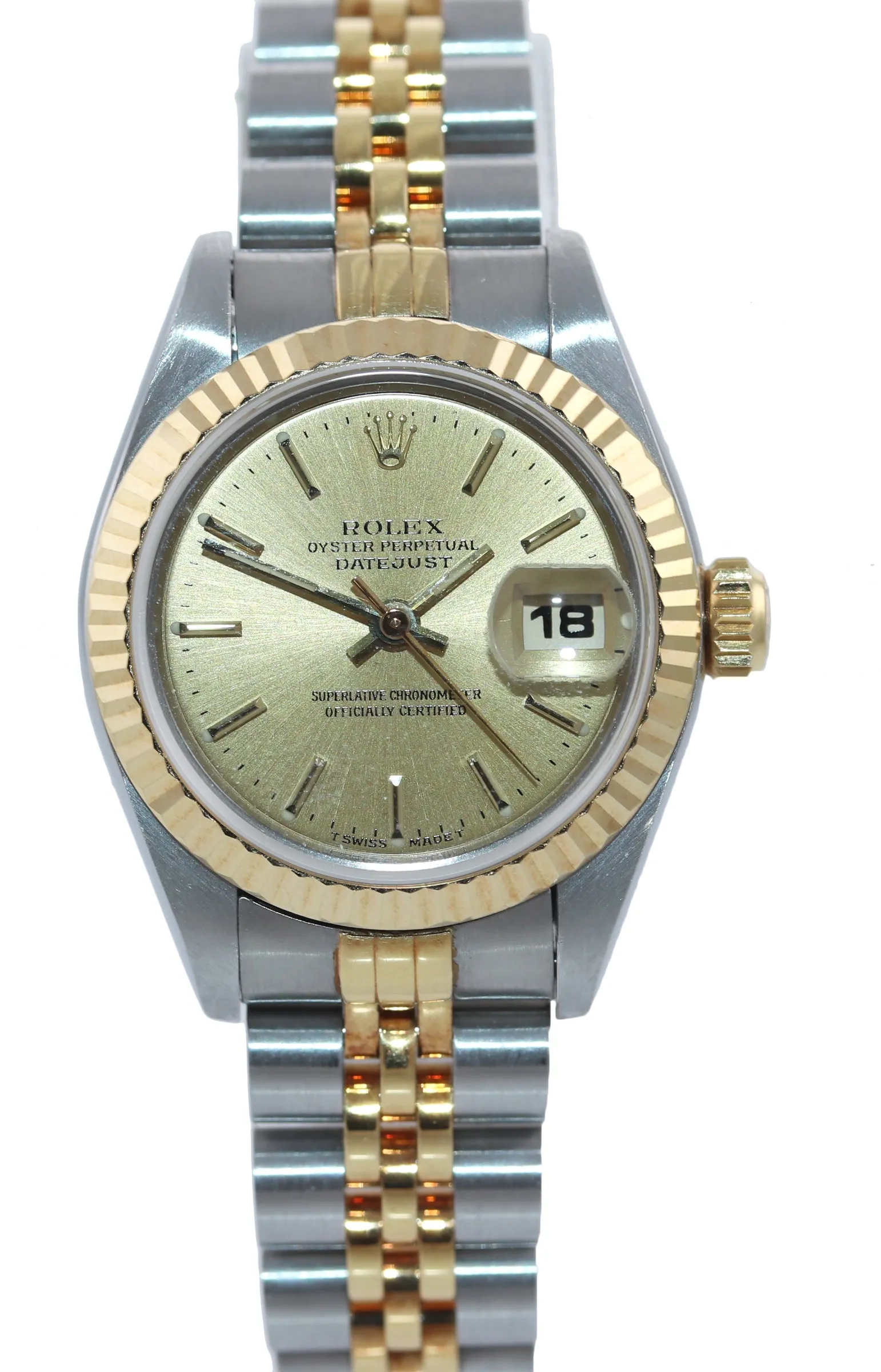 MINT Ladies Rolex DateJust 79173 Two Tone Gold Jubilee Champagne Dial Watch Box