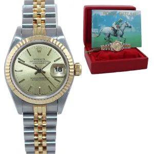 MINT Ladies Rolex DateJust 79173 Two Tone Gold Jubilee Champagne Dial Watch Box