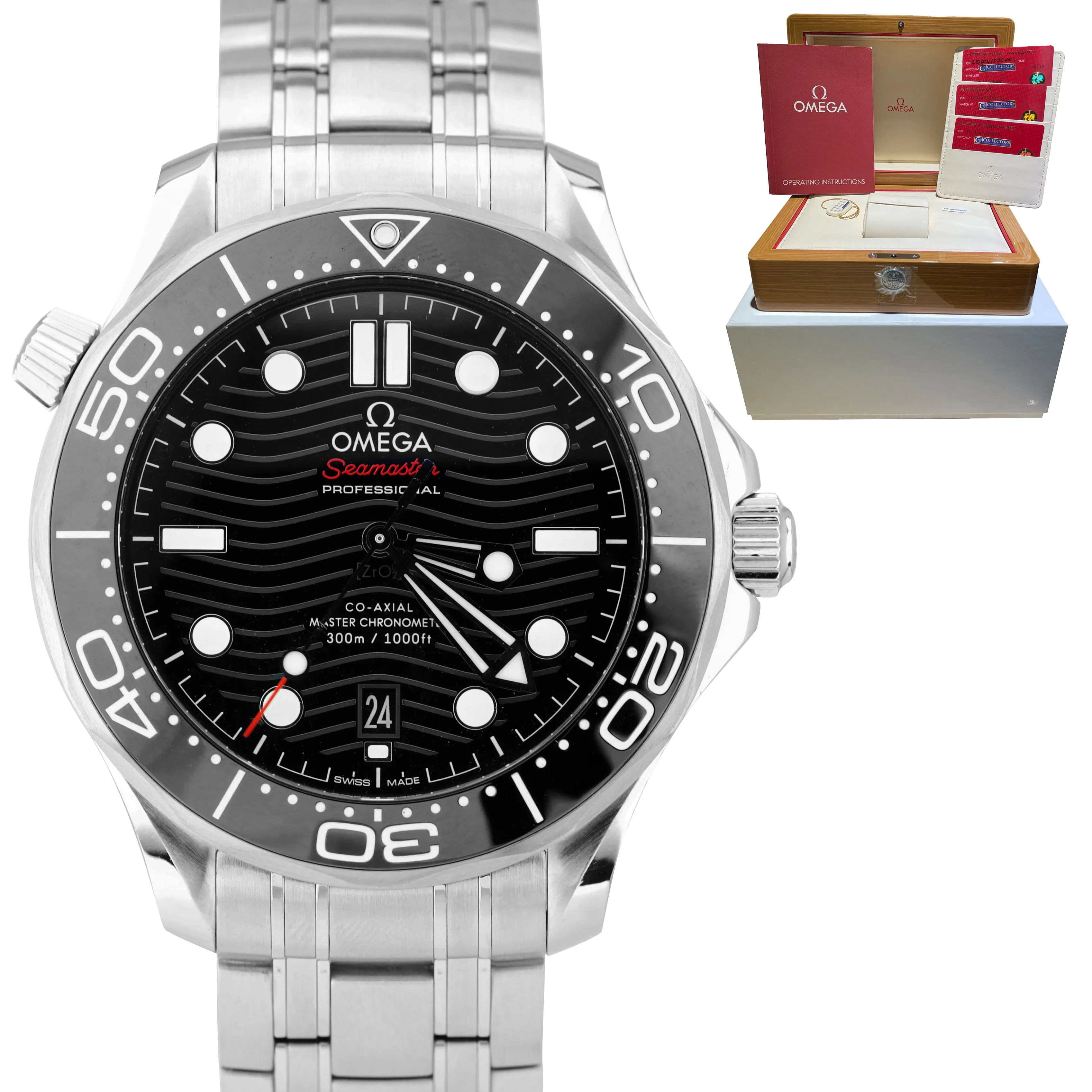 MINT Men's Omega Seamaster Diver 300M 42mm Black Wave Watch 210.30.42.20.01.001