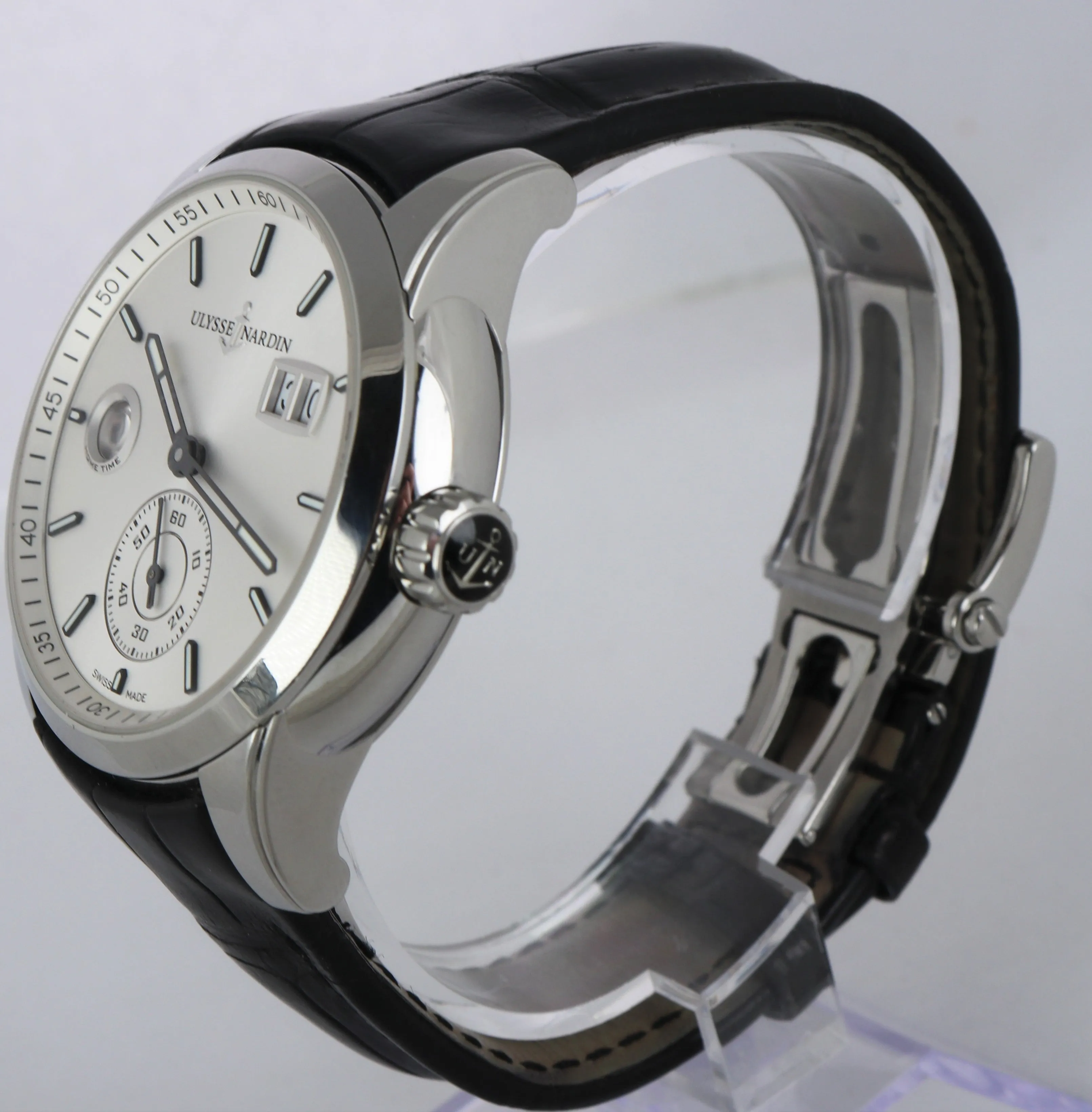 MINT Men's Ulysse Nardin Dual Time Stainless Silver Strap 3343-126 42mm Watch