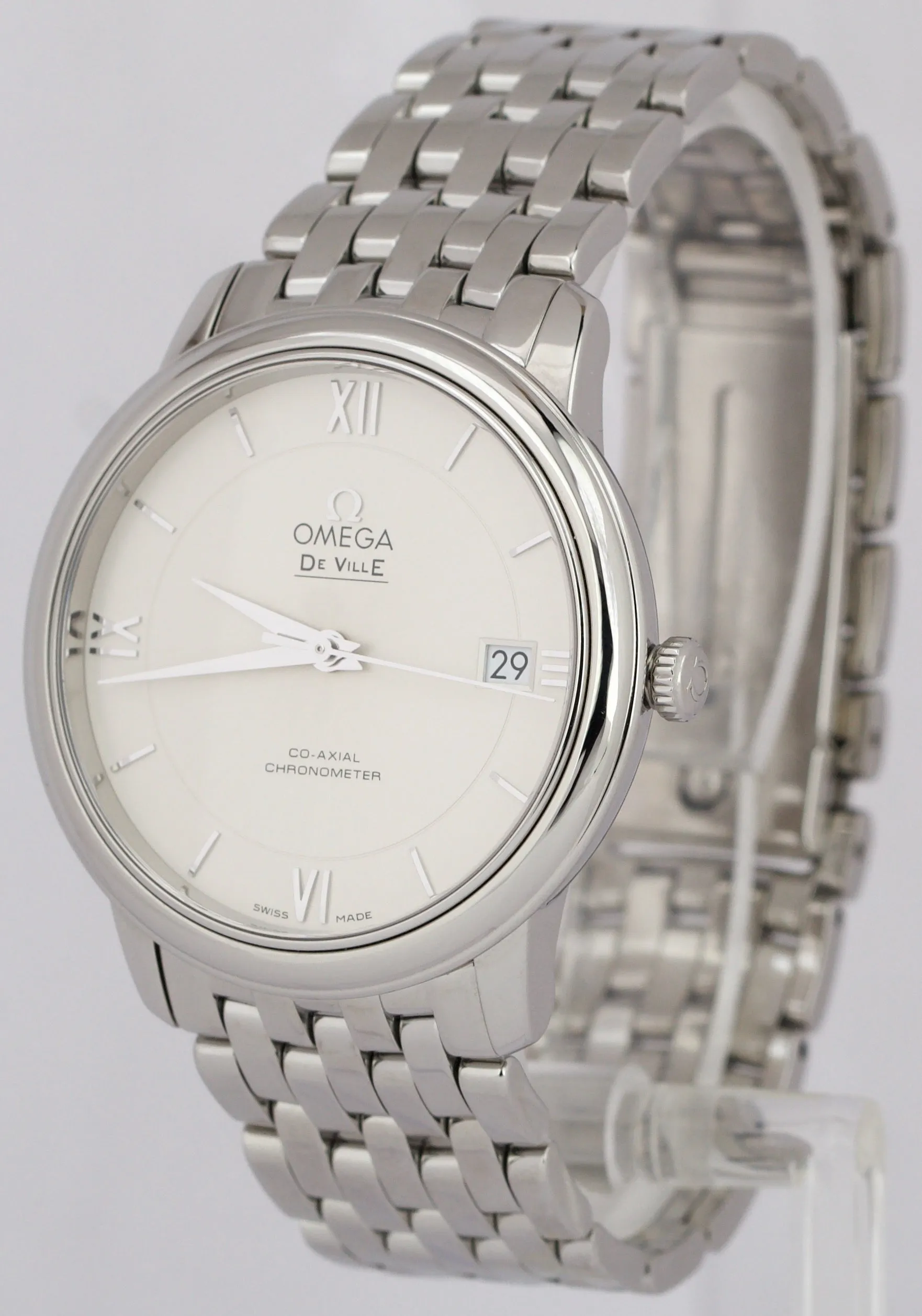 MINT PAPERS Omega De Ville Prestige WHITE Steel 36.8mm 424.10.37.20.02.001 BOX