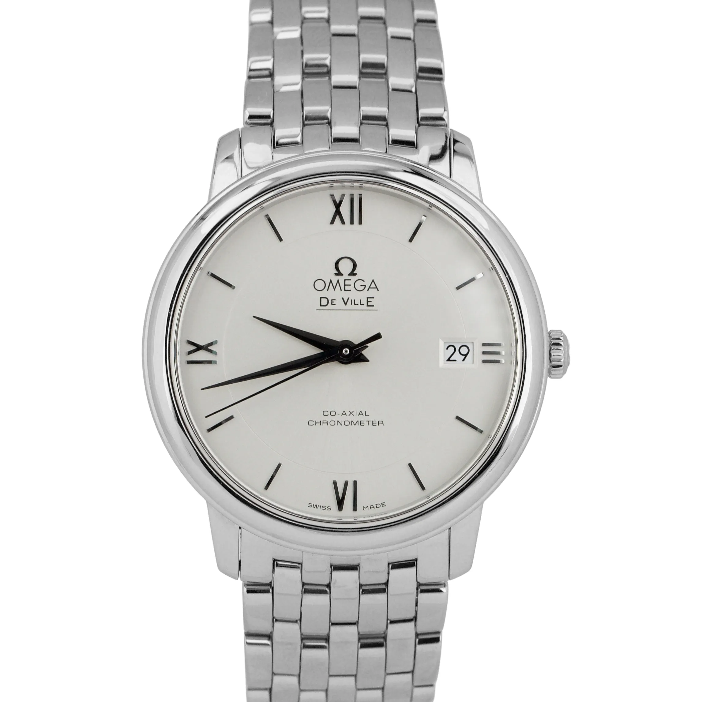 MINT PAPERS Omega De Ville Prestige WHITE Steel 36.8mm 424.10.37.20.02.001 BOX