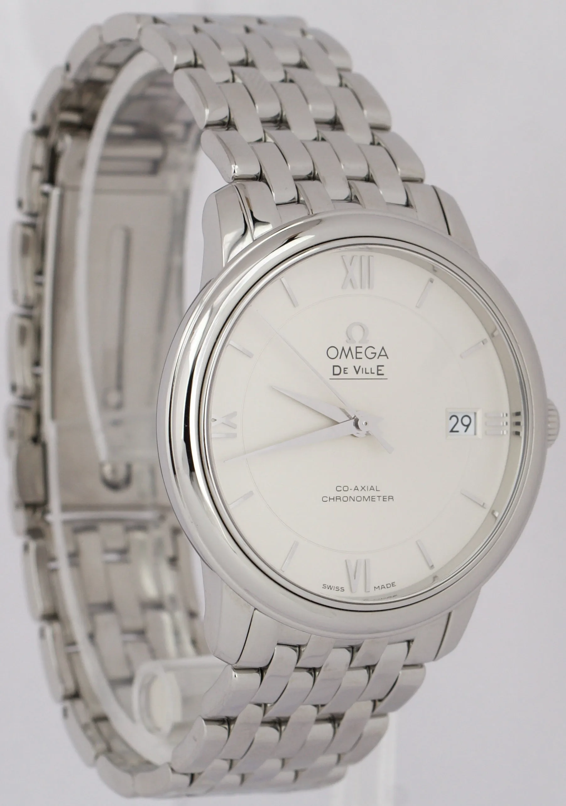 MINT PAPERS Omega De Ville Prestige WHITE Steel 36.8mm 424.10.37.20.02.001 BOX