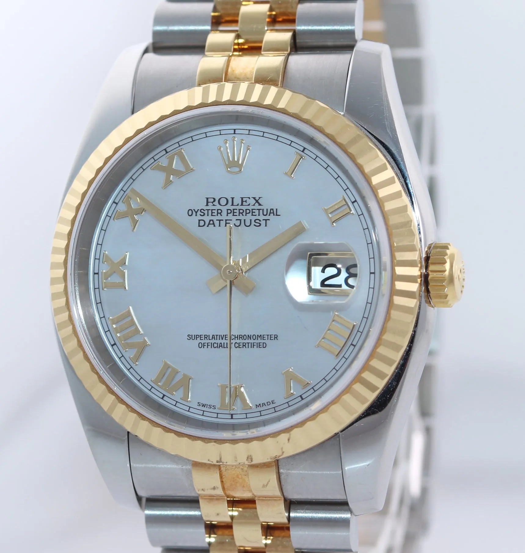 MINT PAPERS Rolex DateJust Jubilee 36mm MOP Roman 116233 18k Yellow Gold Watch