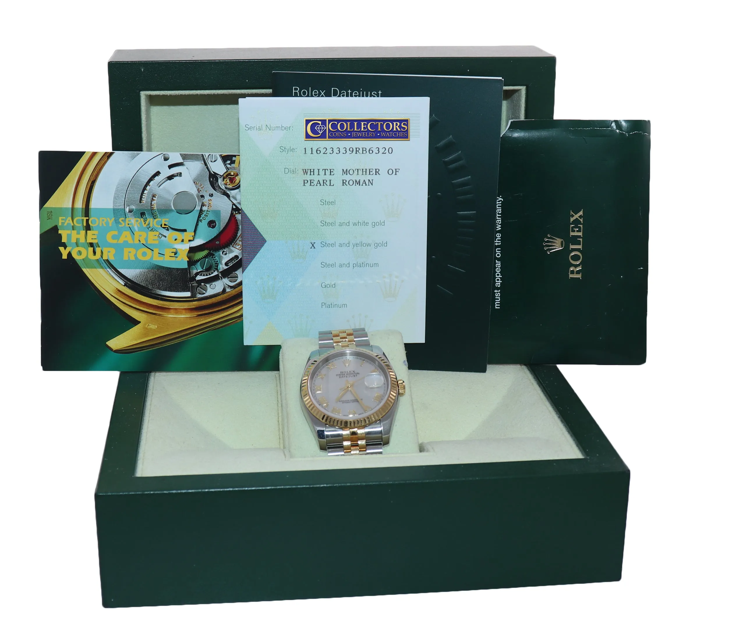 MINT PAPERS Rolex DateJust Jubilee 36mm MOP Roman 116233 18k Yellow Gold Watch