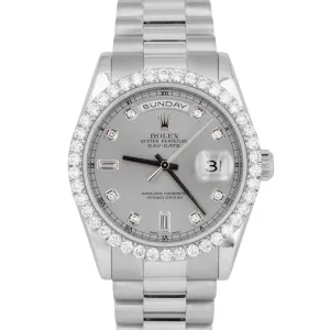 MINT Rolex Day-Date Presidential 36mm Silver DIAMOND 950 Platinum Watch 118206