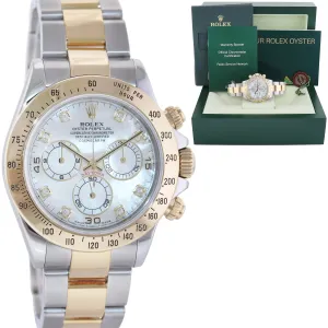 MINT Rolex Daytona 116523 Mother of Pearl MOP Diamond Yellow Gold Two Tone Watch