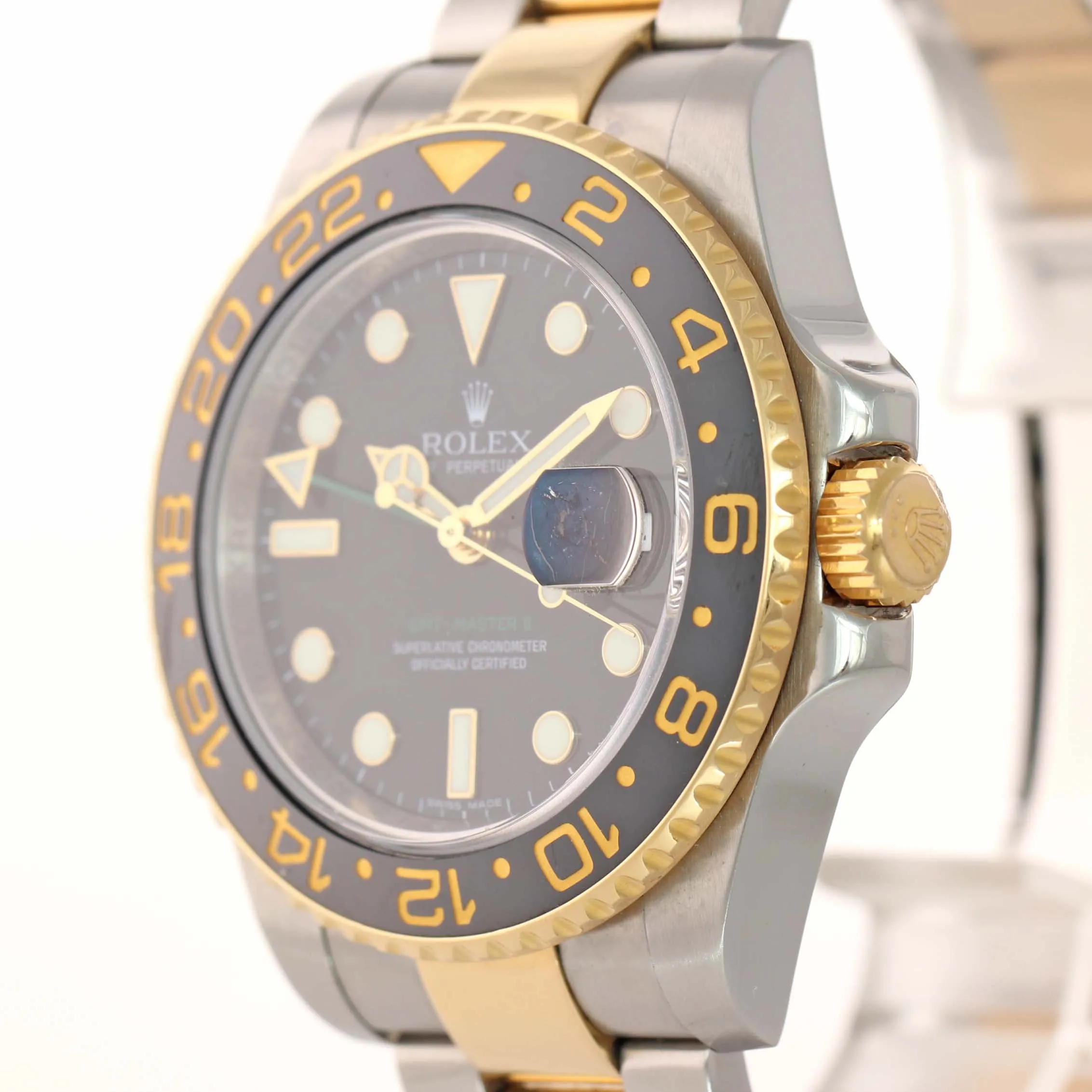 MINT Rolex GMT-Master 2 Ceramic 116713 Black Green Two Tone Steel Gold Watch Box