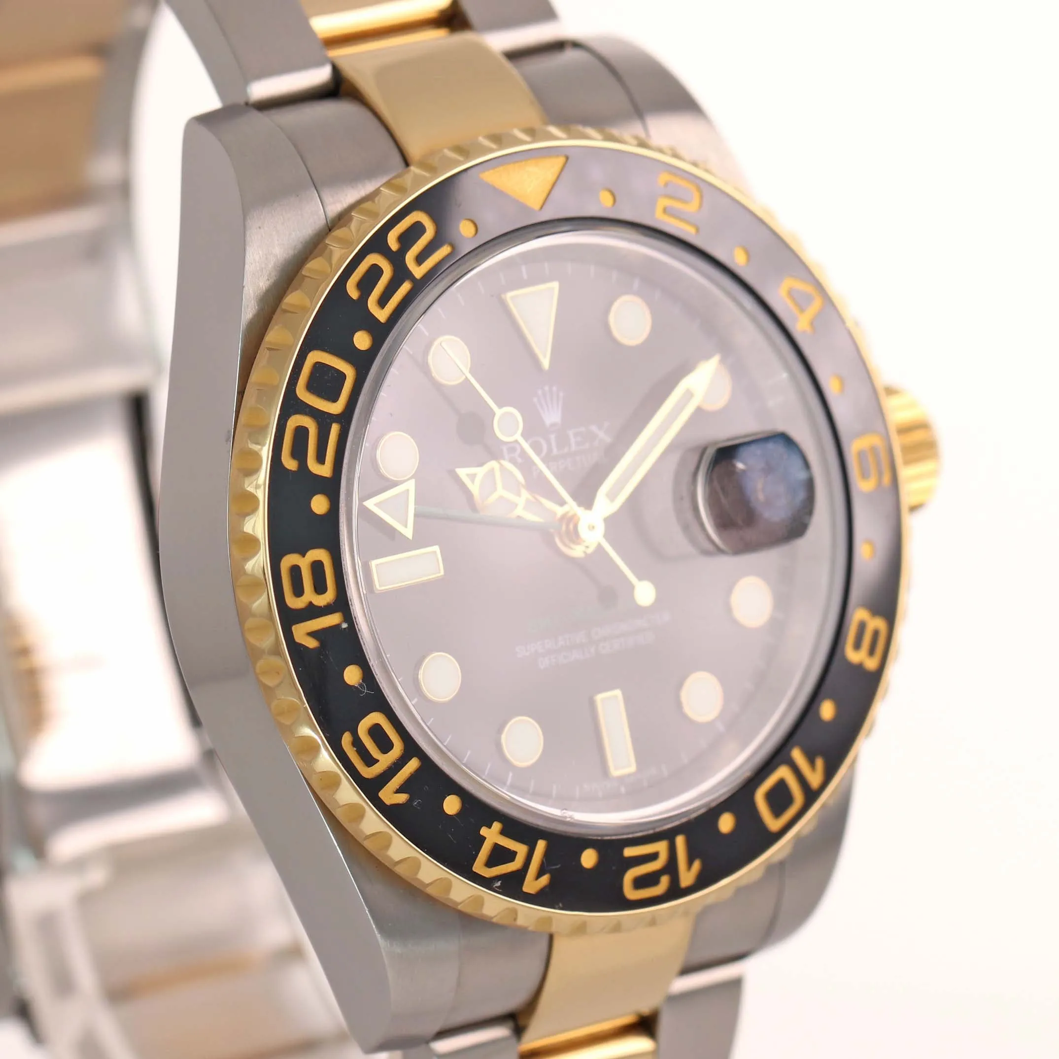 MINT Rolex GMT-Master 2 Ceramic 116713 Black Green Two Tone Steel Gold Watch Box