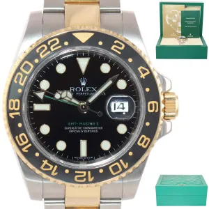 MINT Rolex GMT-Master 2 Ceramic 116713 Black Green Two Tone Steel Gold Watch Box