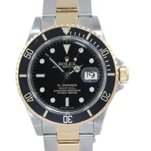 MINT Rolex Submariner 16613 18k Gold Steel Two Tone Black Dial 40mm Watch