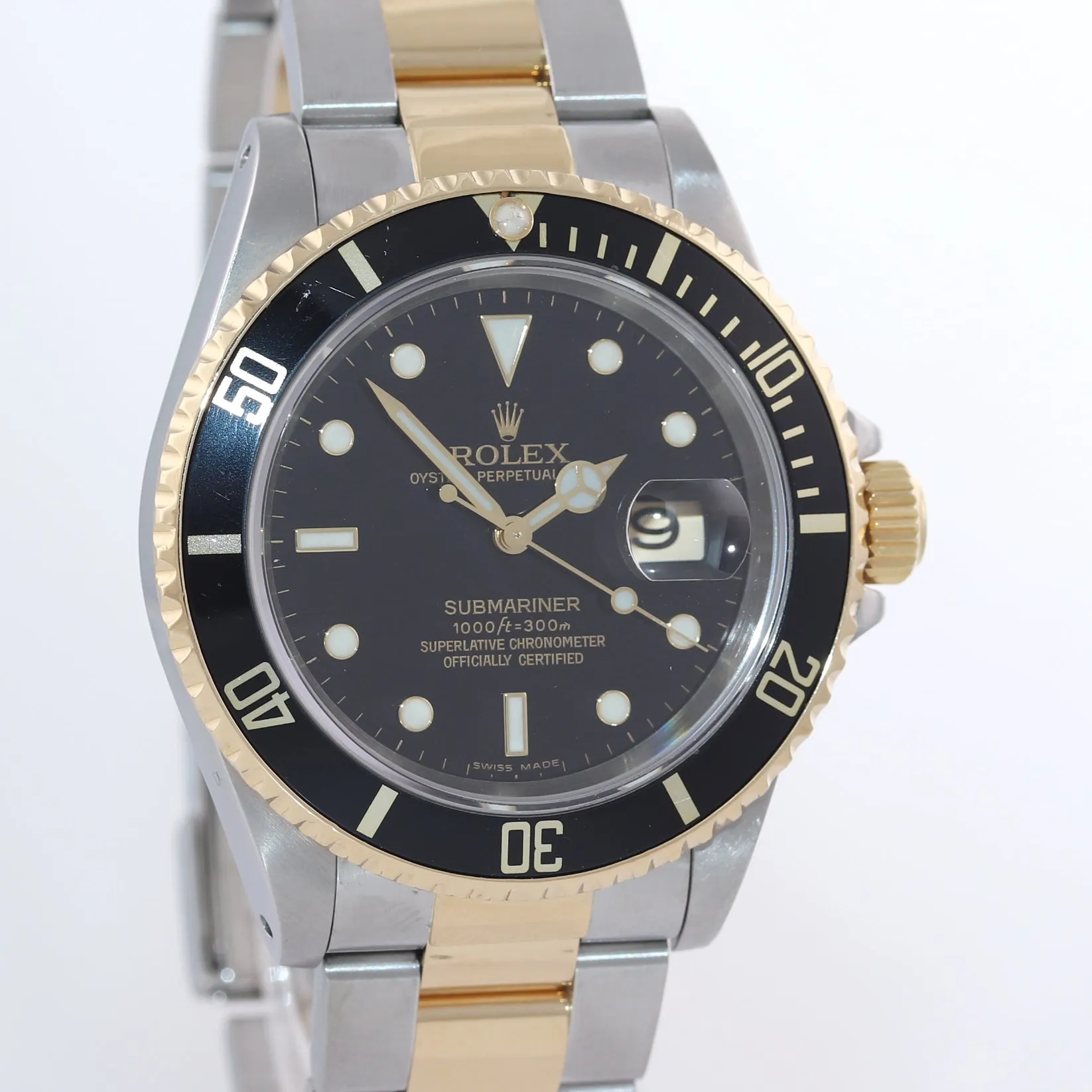 MINT Rolex Submariner 16613 18k Gold Steel Two Tone Black Dial 40mm Watch