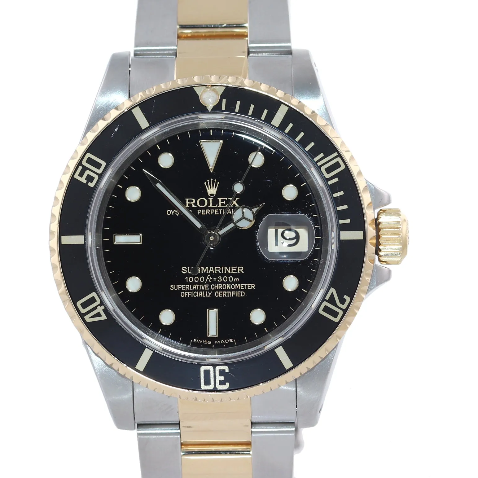MINT Rolex Submariner 16613 18k Gold Steel Two Tone Black Dial 40mm Watch